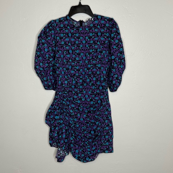 RHODE Pia Blue & Purple Watermelon Floral Puff Sleeve Mini Dress - Picture 4 of 10